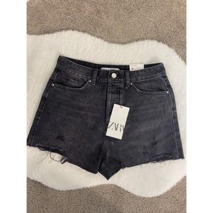 New Zara Black Denim High Rise Shorts Size 38/6